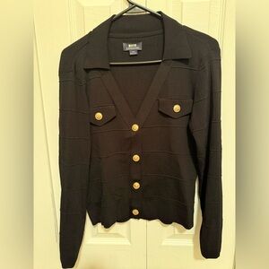 Anthropologie Black Sweater with Gold Buttons